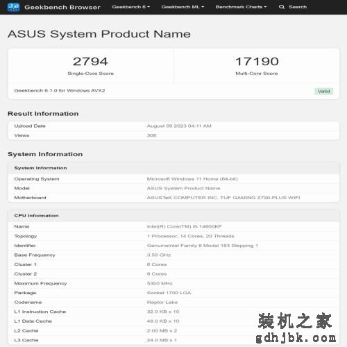 依旧6+8核心20线程设计，<a href=http://www.gdhjbk.com/tags-8293-0.html target=_blank class=infotextkey>i5-14600KF</a>处理器geekbench跑分揭晓