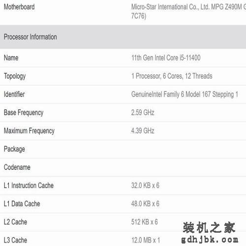 英特尔酷睿i5-11400处理器规格和测试成绩泄露，睿频4.4GHz